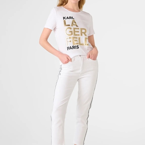 NEW KARL LAGERFELD LARGE SPARKLE LOGO TEE MULTIPLE SIZES - Picture 1 of 8